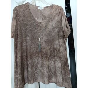 Shannon Ford ‎ Taupe Tan Tunic Top Short Sleeves Chain Women's Size 2X